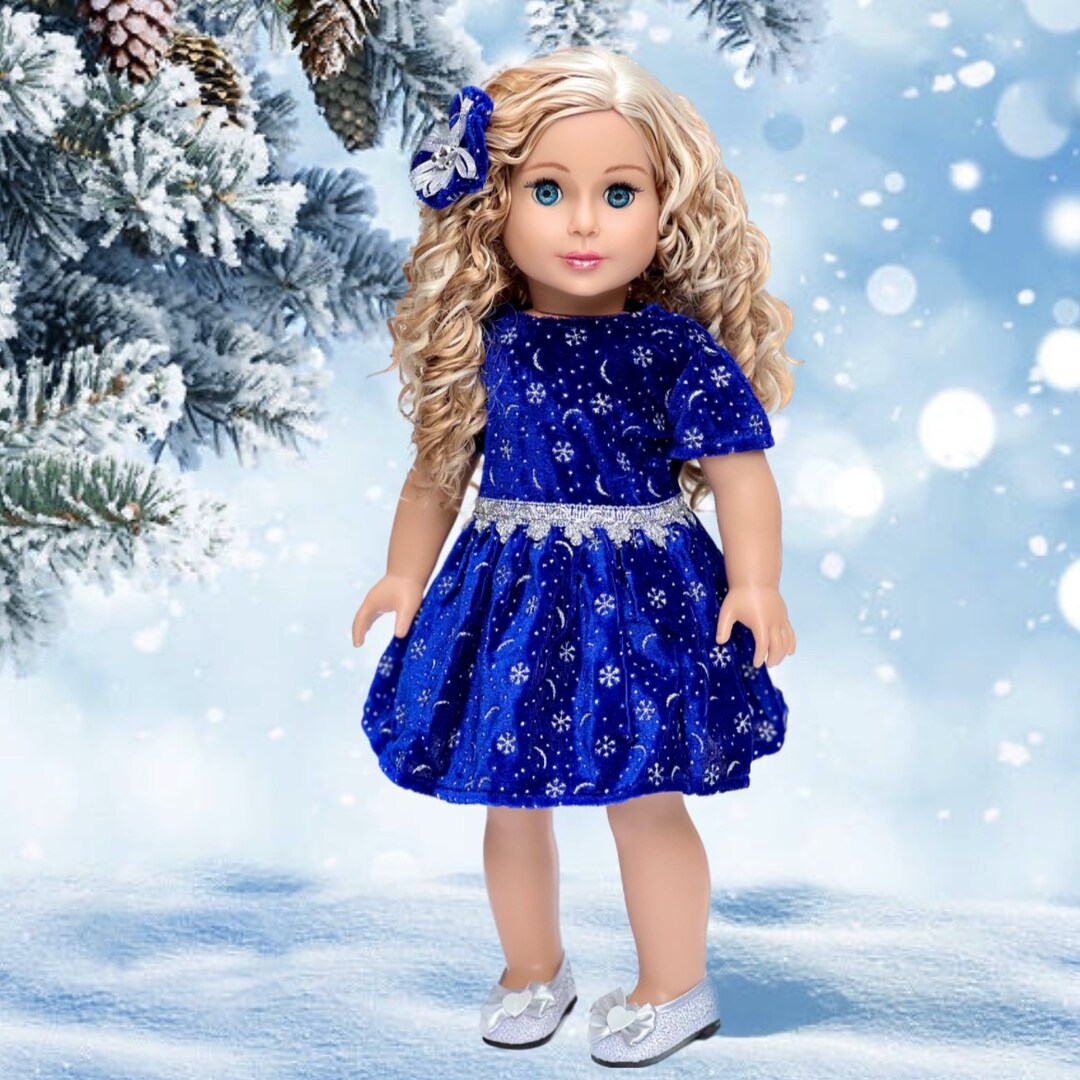 Midnight Blue - Clothes Fits 18 inch Doll - Dark Blue Sparkling Holiday Dress with matching Silver Shoes (Doll Not Included) | MakerPlace by Michaels Midnight Blue - Clothes Fits 18 inch Doll - Dark Blue Sparkling Holiday Dress with matching Silver Shoes (Doll Not Included) | MakerPlace by Michaels